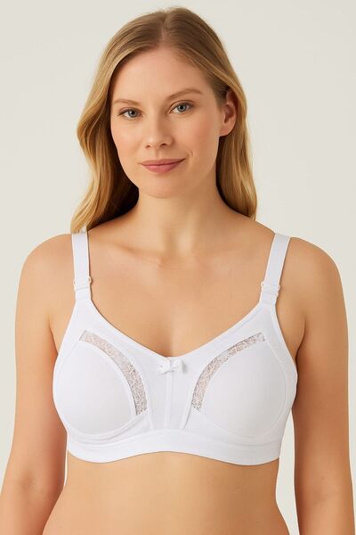 enmodaiçgiyim Fehér csipke részletes pántos túlméretezett felszedő fésült pamut melltartó