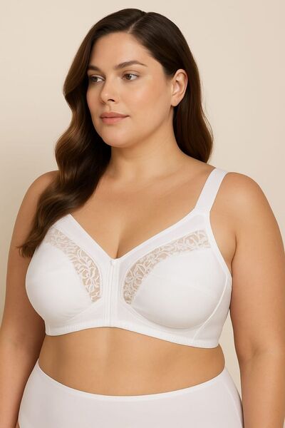 enmodaiçgiyim Білий бюстгальтер великого розміру з мереживними деталями, без кісточок і банел, з підтягуючим ефектом, чашка C – комфортна підтримка