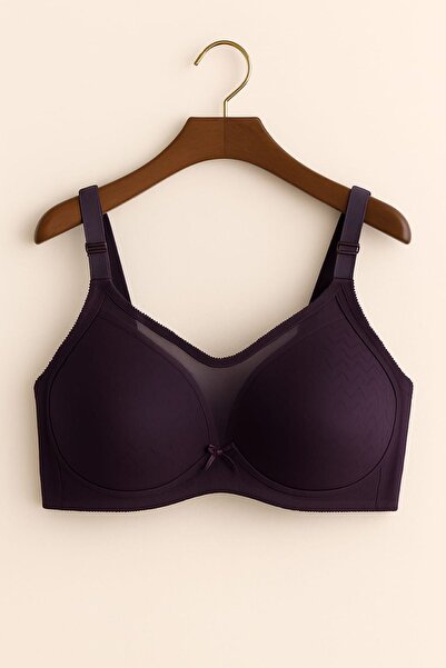 enmodaiçgiyim Фіолетовий бюстгальтер без кісточок з тюлевими деталями, без підкладки, розмір C. Зручна та стильна білизна.