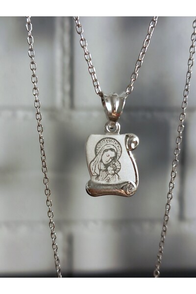 KESKİN GÜMÜŞ 18 Ayar Altın Kaplama Meryem Ana Plaka Tasarım Choker Kadın Gümü...