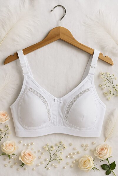 enmodaiçgiyim Fehér csipke részletes pántos túlméretezett felszedő fésült pamut melltartó