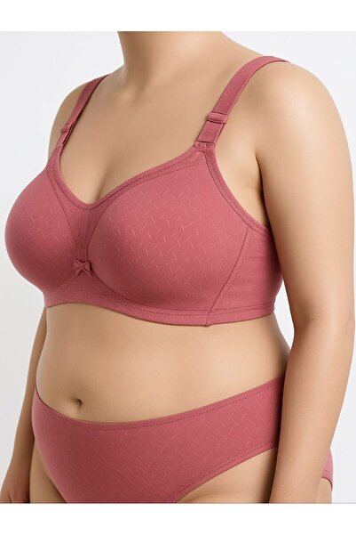 enmodaiçgiyim Dusty Rose Plus Size Tulle Detailed Unpadded Wire Free Bra C Cup Comfortable and Stylish Underwear