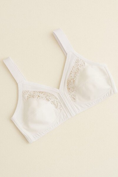 enmodaiçgiyim Білий бюстгальтер великого розміру з мереживними деталями, без кісточок і банел, з підтягуючим ефектом, чашка C – комфортна підтримка