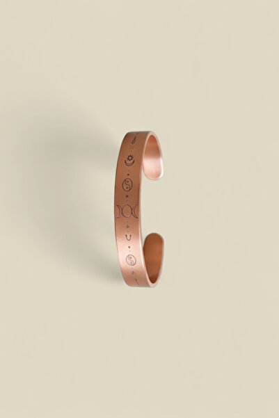 Sevilgülgünfinecrafts Saf Bakır El Yapımı Üçlü Ay Tanrıçası Sembollü Kelepçe Bileklik | Mistik Desenli Ayarlanabilir