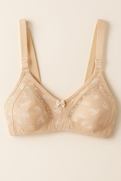 enmodaiçgiyim Recovery Bra No Sponge No Underwire Seamless Lace Comfortable Comfortable Everyday Bra Skin Color