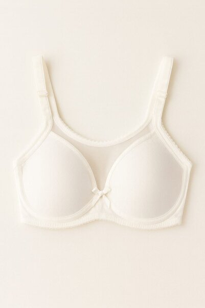 enmodaiçgiyim Білий бюстгальтер великого розміру з тюлевими деталями, без кісточок, без банел, чашка C. Зручна та стильна білизна.