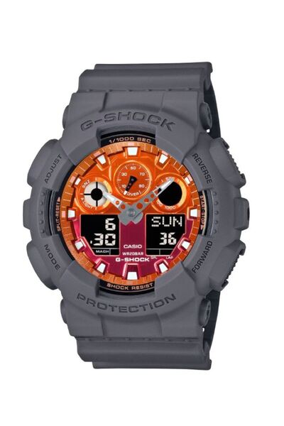 Casio ساعة جي شوك للرجال، تناظرية ورقمية، لون برتقالي نابض بالحياة - GA-100FL...