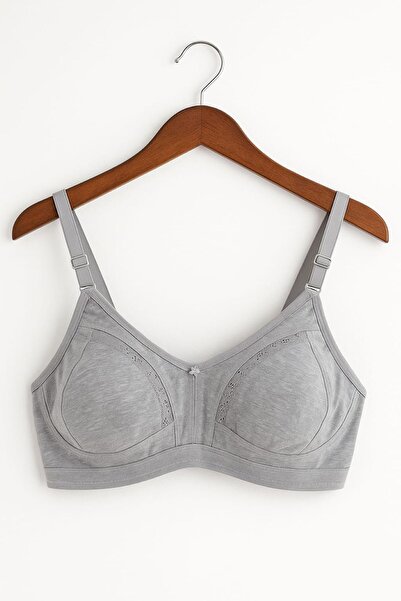 enmodaiçgiyim Γκρι Χρώμα Δαντέλα Λεπτομερές Μπαντάκι Μπατάλ Μέγεθος Συλλογή Βαμβακερό Σουτιέν