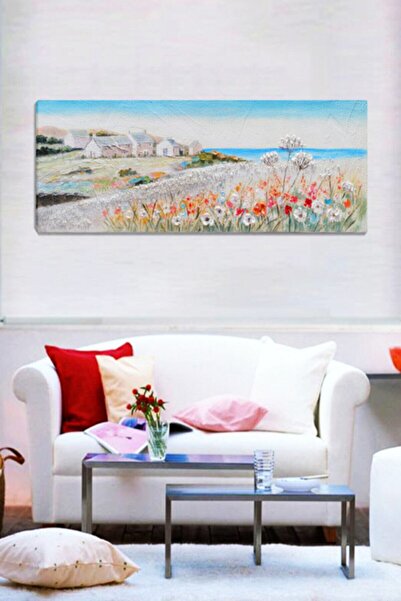 ColorVision Kır Çiçekleri Pembe Evler Kanvas Tablo 40x100 Cm