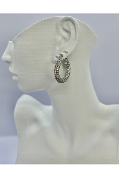 Nilonya Aksesuar Vip Seri Zirkon Taşlı Çelik Halka Küpe