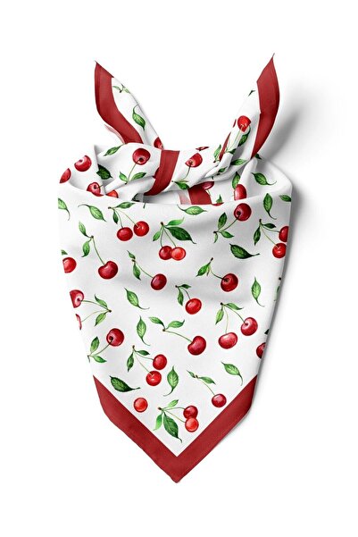 D scarf Kadın Kiraz Desenli Fular Bandana