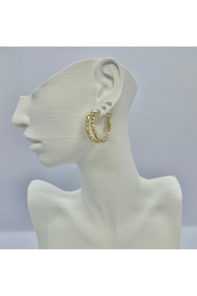 Nilonya Aksesuar Çift Halka Dorika Gold Çelik Küpe