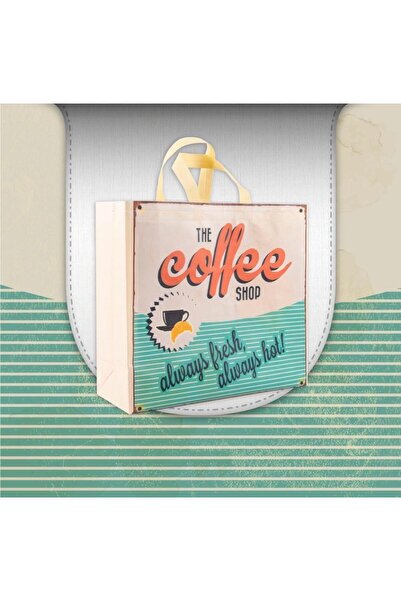 VESTRON Çevre Dostu Nonwoven Tela Alışveriş Çantası Coffee Shop Temalı 40*40*15