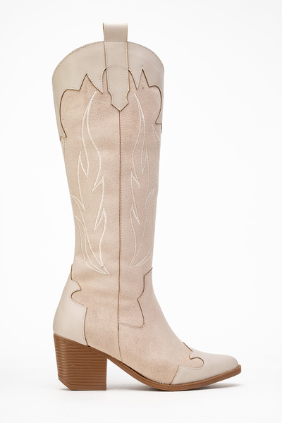 by selvi Lukka Shoes Valeria női bézs színű, hímzett cowboy western Dallas csizma