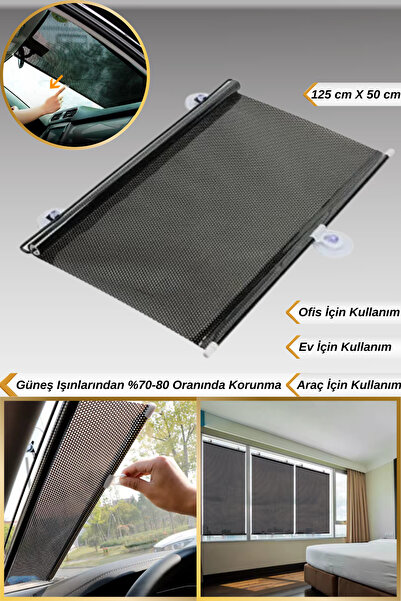 Hane Dostu 125 Cm Makaralı Vantuzlu Araç Ev Ofis Ön Cam Yan Cam Güneş Koruyucu