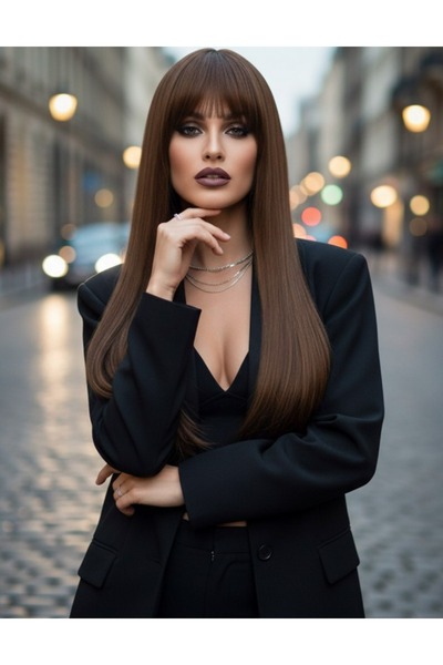 Mina Peruk Düz Perçemli Uzun Fiber Sentetik Peruk - Kumral