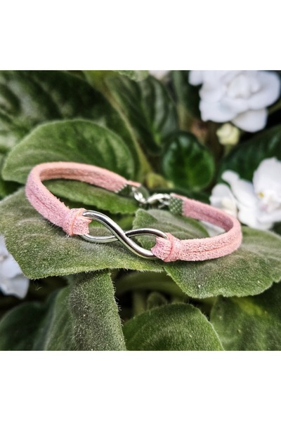 Wild Bracelets Bratara Infinit, din piele intoarsa , roz sidef, lucrata manual by