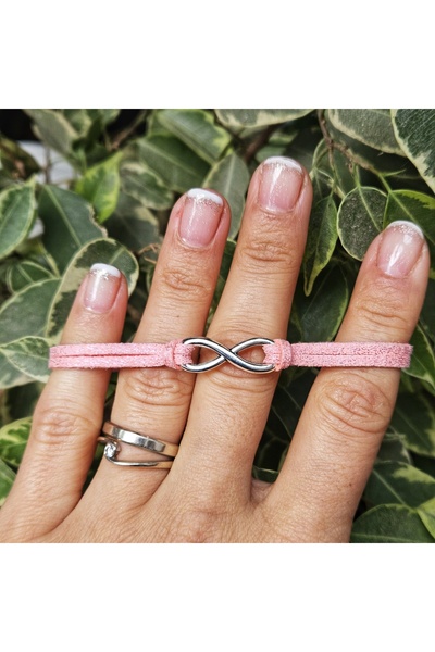 Wild Bracelets Bratara Infinit, din piele intoarsa , roz sidef, lucrata manual by