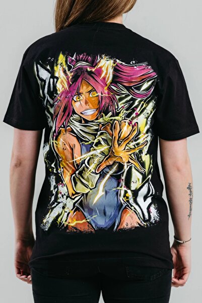 SHINOBIX تي شيرت مطبوع عليه Bleach Anime Yoruichi Shihouin Goddess of Thunder...