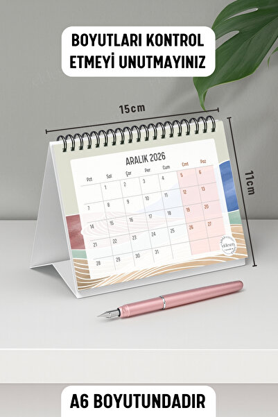 Eldesen Tasarım 2026 Masa Takvimi Spiralli A6 (15x12cm) Orta Boy / Resmi Tatiller ve Hafta Sonları / 12 Aylık