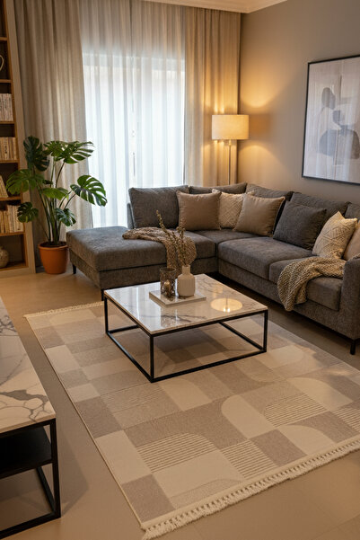 stil carpet BUKLE SOFT 455E BEJ-BEYAZ Salon Oturma-Çocuk Odası Halısı Yumuşak Dokuma Makine Halısı