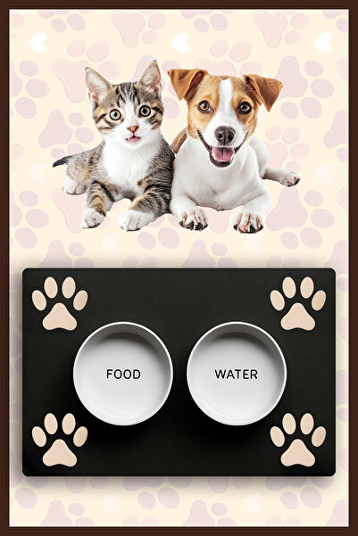 Dormot 1Modern Dijital Baskılı Mama ve Su Matı - Kedi Mat Köpek Mat Mama Atlı...