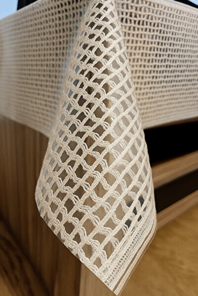 Rona Home Şeffaf Hasır Lüx Pvc Kaplamalı Silinebilir Masa Örtüsü Su Geçirmez Muşamba Sofra Bezi Kare desenli.