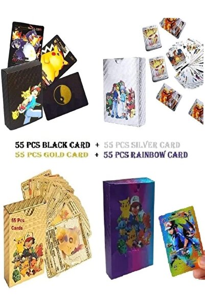 Pokemon TCG 220 PCS Gold+Black+Silver+Rainbow Foil Card Assorted TCG Deck Box - V Series Vmax GX Rare Golden and