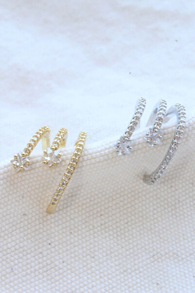 Leo'Stone Çoklu Görünüm Zirkon Taşlı Model Earcuff Kıkırdak Küpe