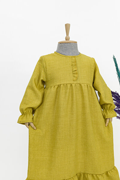 Betül Akbay Girl's Linen Dress Mihri Model Long Hijab Full Length Dress