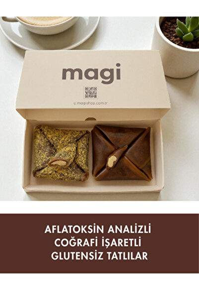 Magi Glutensiz Karışık Muska–Rafine Şekersiz / Dışı Sade ve Antep Fıstıklı İçi Fındık Ezmeli, 400gr