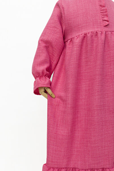 Betül Akbay Girl's Linen Dress Mihri Model Long Hijab Full Length Dress