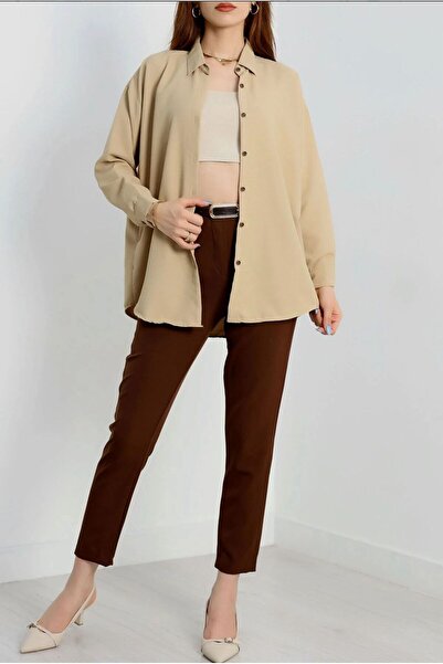 MODA Oversize Koyu Bej Gömlek
