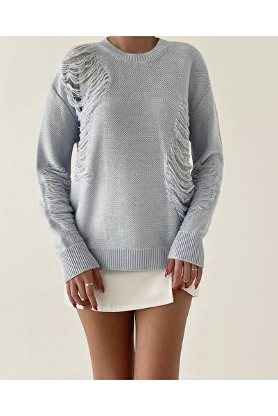 AFA Třpytivý svetr s dlouhým rukávem a roztrhaným efektem