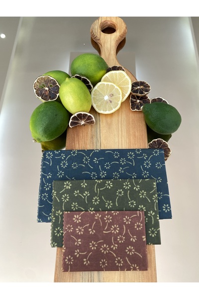 Home Palm Tree Patterned Fabric Reusable Natural Beeswax (Beeswax) Food Storage Cloth Set of 3