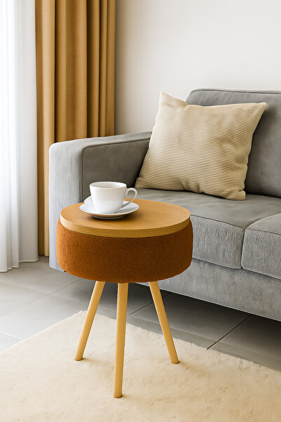 own home Teddy Kumaş Kaplama Çam Ahşap Yuvarlak Zigon Sehpa, Yan Sehpa, 50x33 cm