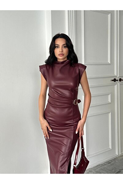 Butik BAHAR ZR MODEL Tokalı Deri Elbise