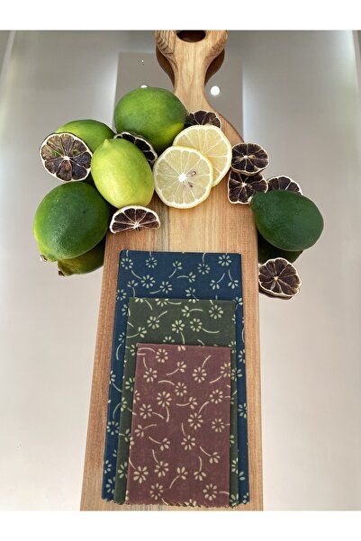 Home Palm Tree Patterned Fabric Reusable Natural Beeswax (Beeswax) Food Storage Cloth Set of 3