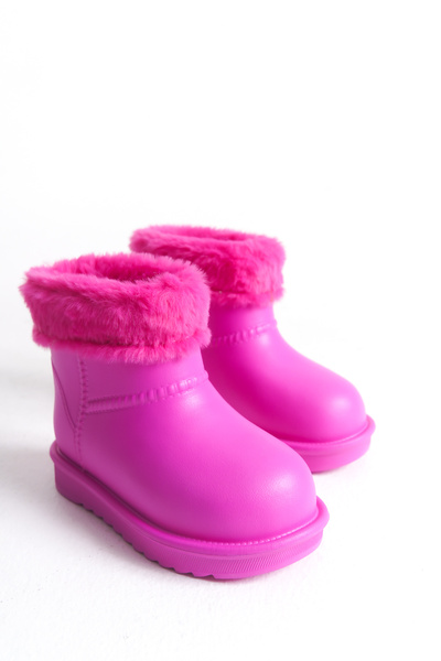 Moda Lime Yağmur Çizmesi Soğuk Havaya Dayanıklı Kolay Giyim Kürklü Esnek Kaymaz Taban Çocuk Kışlık Bot