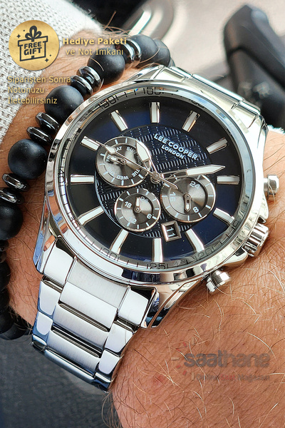 Lee Cooper ساعة يد رجالية أصلية متعددة الوظائف باللون الأسود الداكن من الفولا...