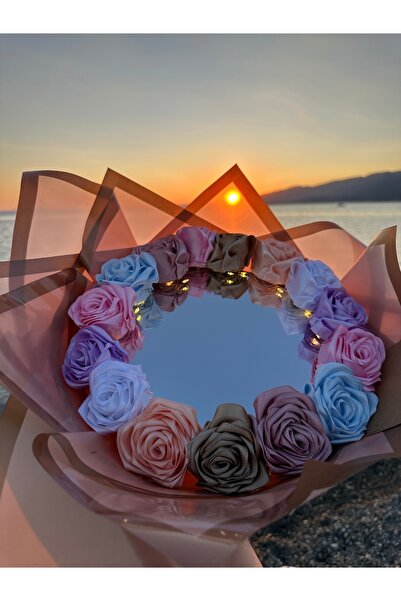 SATENCE STORE Aynalı Ledli 15’li Solmayan Saten Gül Buketi – Romantik Hediye