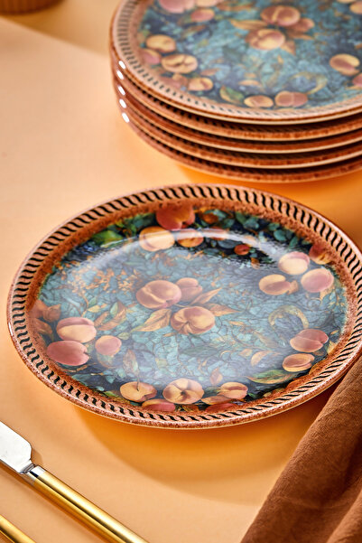 EMBazaar 6-Piece Peach Garden Series Full Pattern/Pie Presentation Plate/Dessert Plate/ Breakfast Serving Plate/Plate