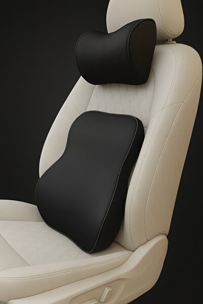 PİLLOWART وسادة دعم قطني فيسكو للرقبة والظهر باللون الأسود متوافقة مع السيارة