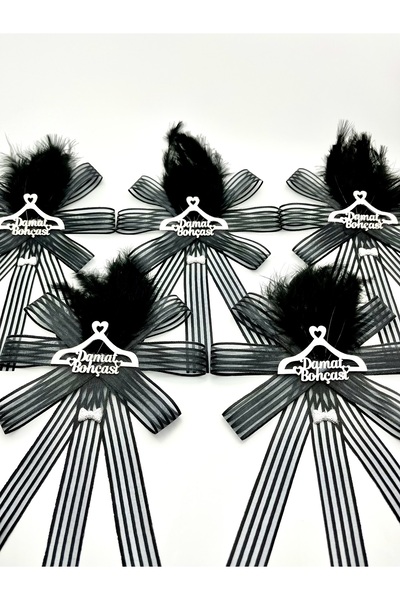 EvremStore Damat Bohçası Yazılı Pleksili, Tüylü Bohça Süsü - 5 Adet