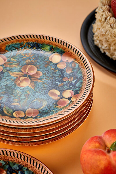 EMBazaar 6-Piece Peach Garden Series Full Pattern/Pie Presentation Plate/Dessert Plate/ Breakfast Serving Plate/Plate