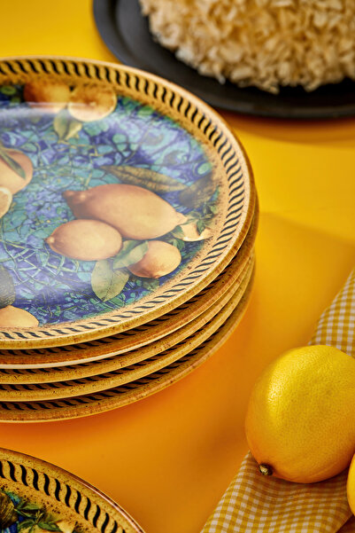 EMBazaar 6-Piece Lemon Garden Series Full Pattern Cake Presentation Plate/Dessert Plate/Breakfast Serving Plate/Plate