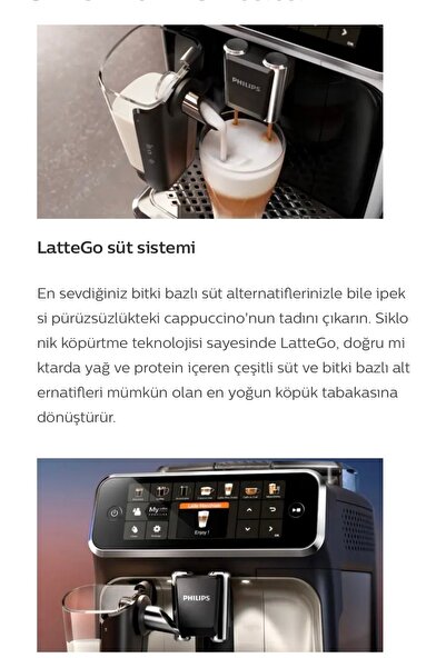 Philips 12 FARKLI KAHVELİ Tam Otomatik Espresso Makinesi, LatteGo Süt Sistemi, AquaClean Filtre