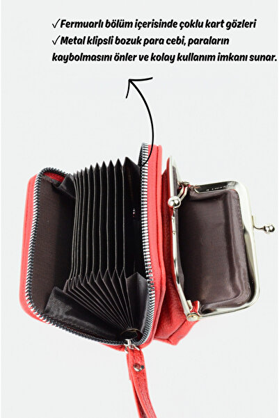 Mazel Design 9327 Genuine Leather Zippered Card Holder, Coin Imported Women's Wallet - Multi-Pocket, with Wrist Strap