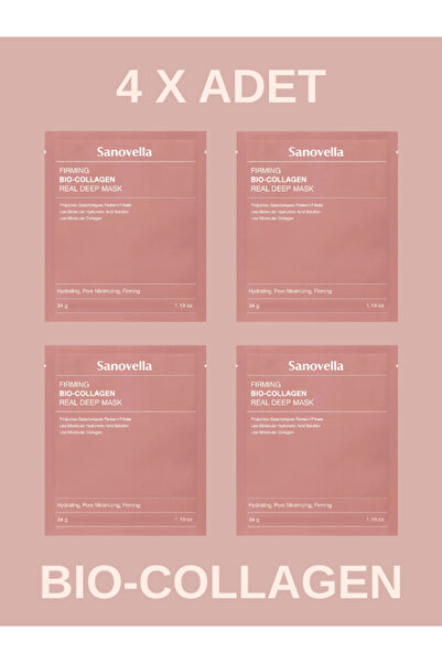 Sanovel La 4 Adet Bio - Collagen Real Deep, Şeffaflaşan, Nemlendiren, Gözenek Küçülten, Kore Yüz Maskesi