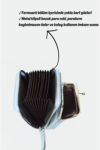 Mazel Design 9327 Genuine Leather Zippered Card Holder, Coin Imported Women's Wallet - Multi-Pocket, with Wrist Strap